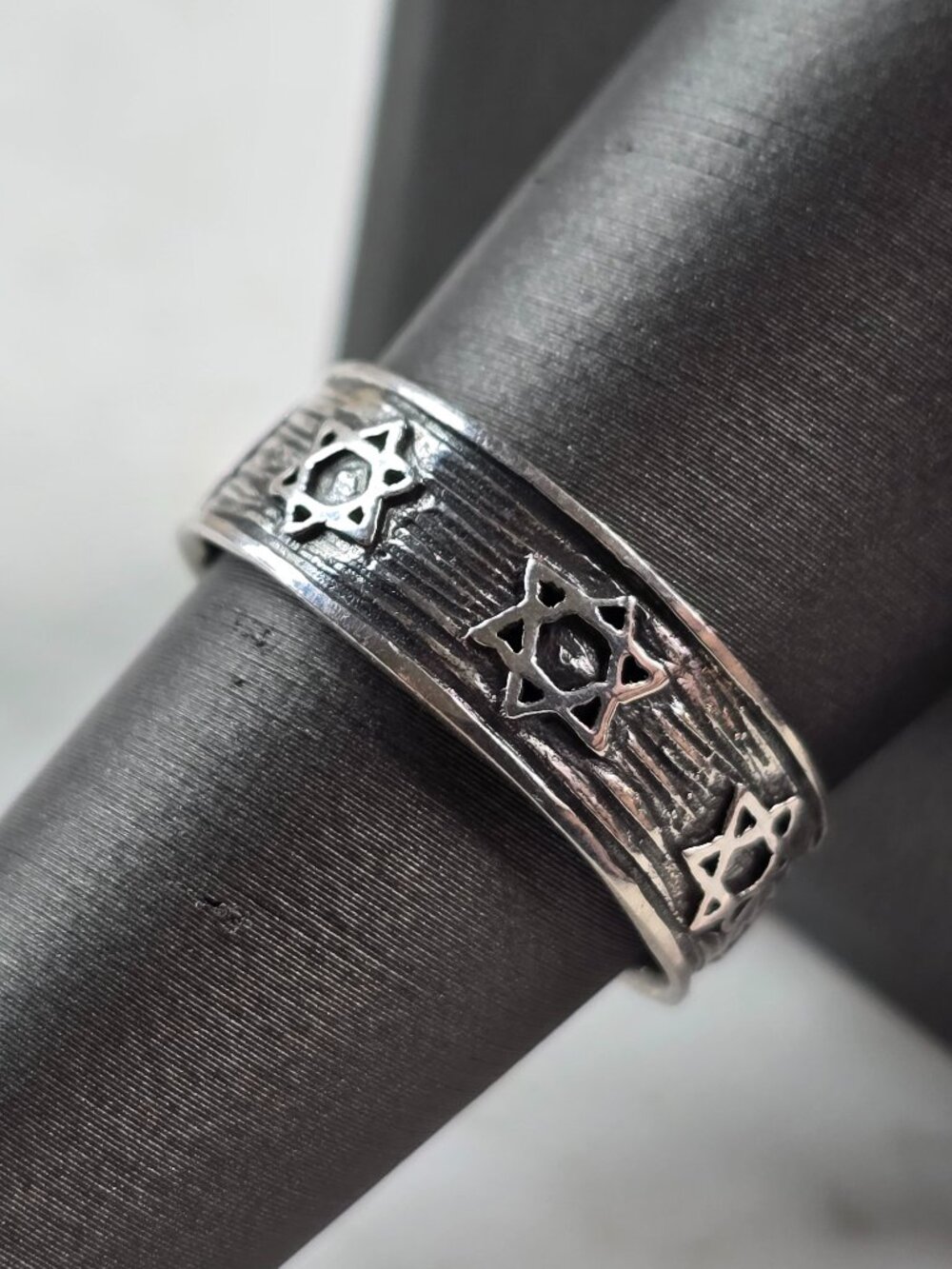 Mens Vintage Estate Sterling Silver Jewish Star of David Band Ring 4.0g, E4342